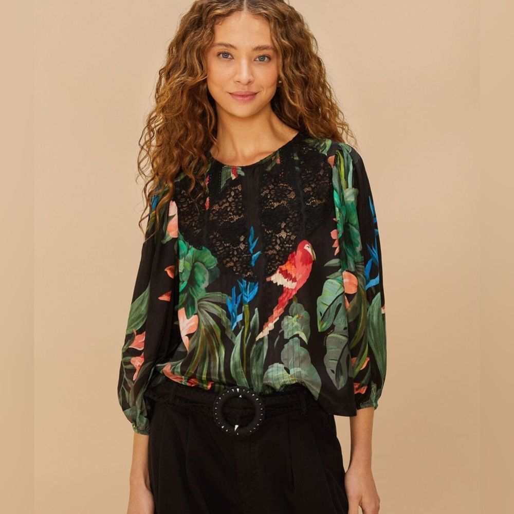 Midnight Macaw Fiesta Black Blouse. Size S - Picture 4 of 13